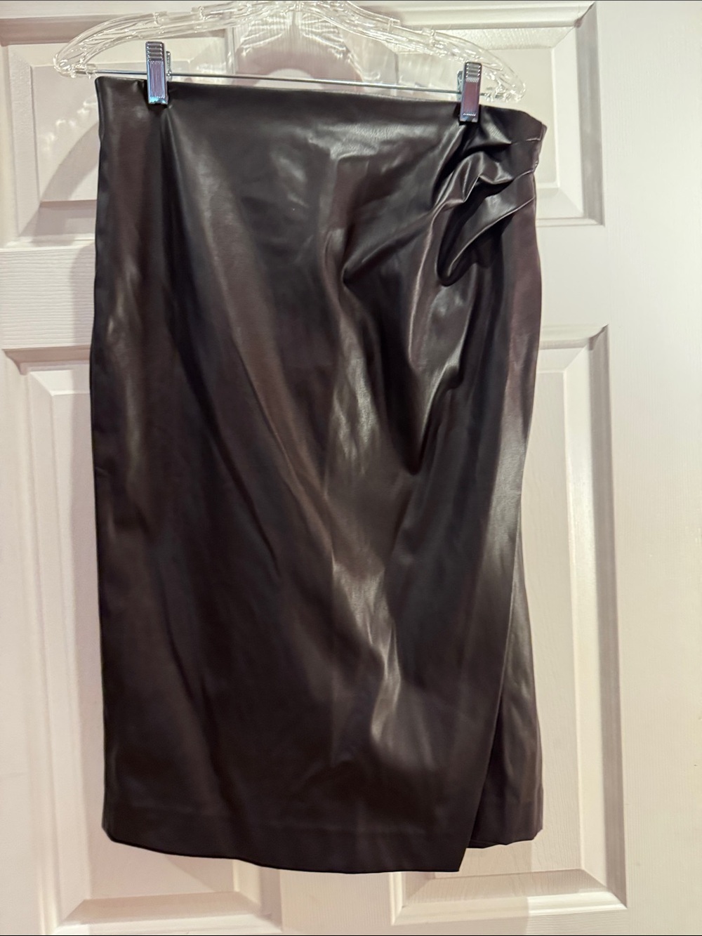Ann Taylor Brown Faux Leather Pencil Skirt with Draped Detail